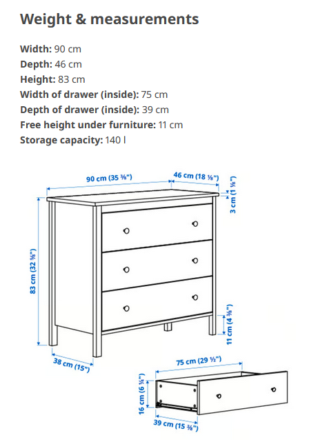 Ikea Chest Drawer, KOPPANG Chest of 3 drawers, Black, 90x83 cm