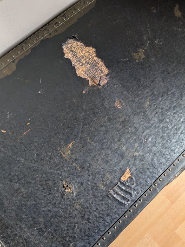 Antique WW1 Military Travelling Trunk Orderlee Suitcase Navy