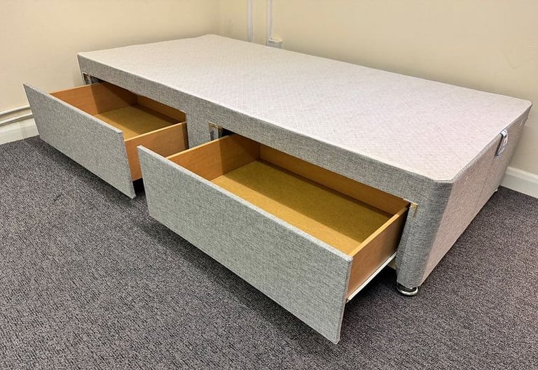 Single 3ft Divan Fabric Bed With Mattress and Storage Drawers 