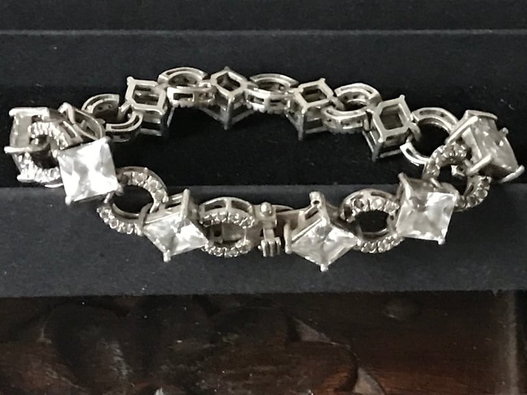 image for Sterling silver 925 bracelet with 8mm square crystal jewels, 