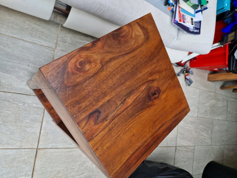 Solid wood side table with drawer. 12 inch sqr 29.5inch tall