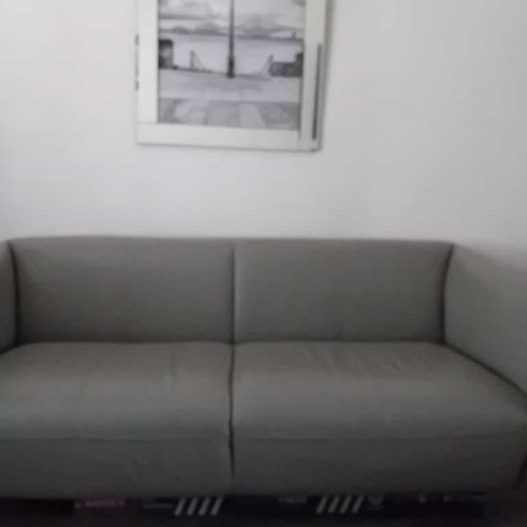 Grey leather 3 seater sofa 