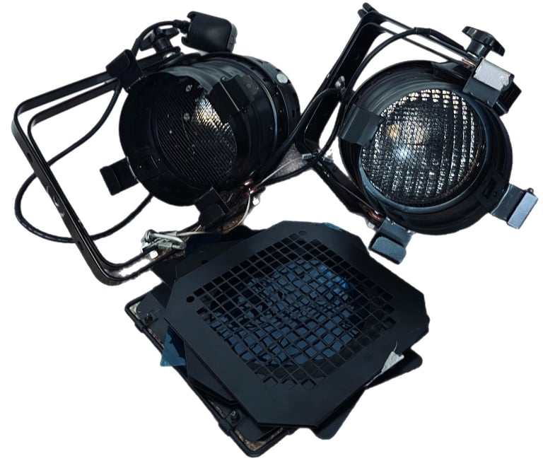 2x PAR can lamps + bulbs + barn doors + filter(s)