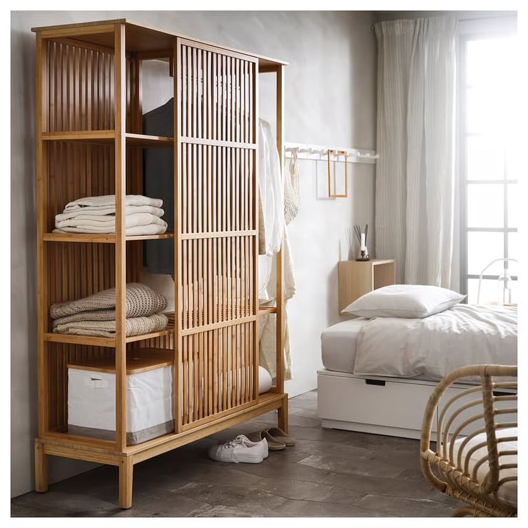NORDKISA Open wardrobe with sliding door, bamboo