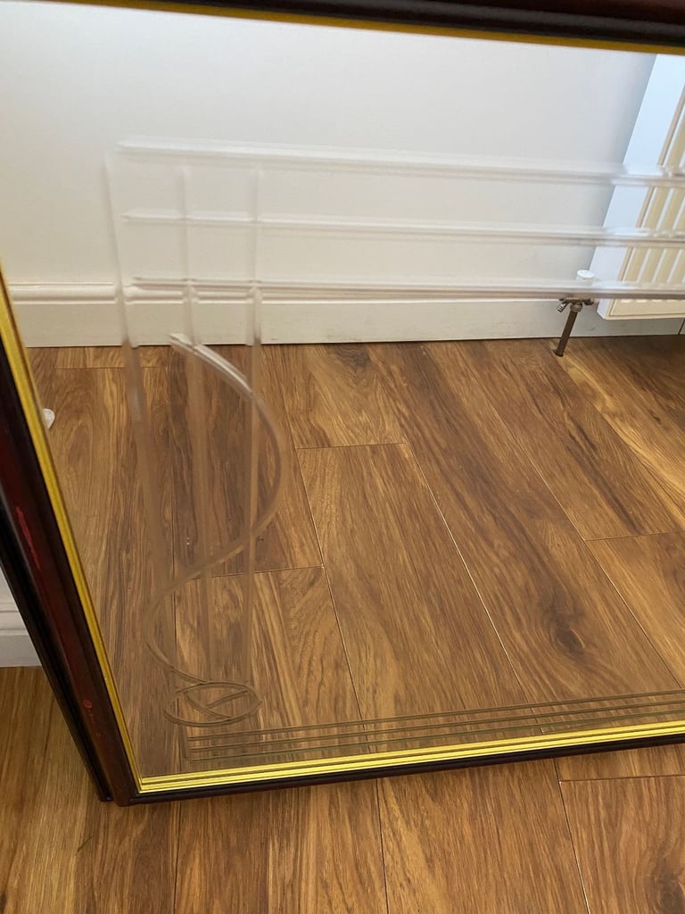 Large heavy etched rectangular mirror with Art Nouveau / Charles Rennie Mackintosh style design