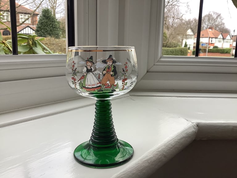 Vintage Roemer Ribbed Green Stemmed Glasses, Set of Two