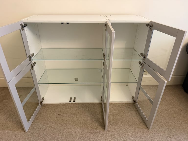 FREE DELIVERY TWO IKEA BESTA WHITE & GREY GLASS CABINETS GREAT CONDITION