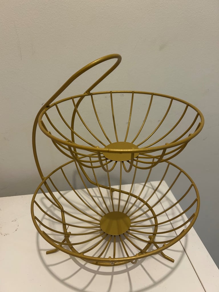 image for Gold 2-Tier Metal Fruit Basket / Storage Stand