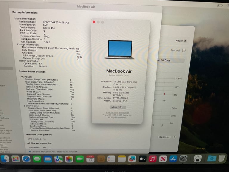 MacBook 💻 Air 256GB 8GB (2020) Battery Cycle 67. Silver. Immaculate Condition 