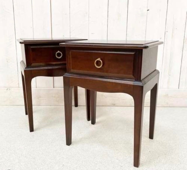 image for 2 x Stag Minstrel ‘Leggy’ Bedside Tables Cabinets Drawers MINT Condition 