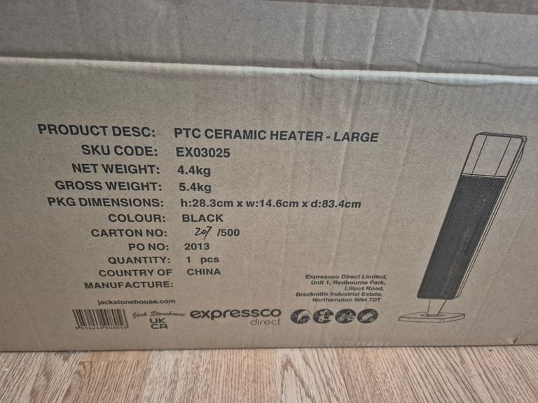 Jack Stonehouse Electric PTC Ceramic Fan Heater, 2000w Black