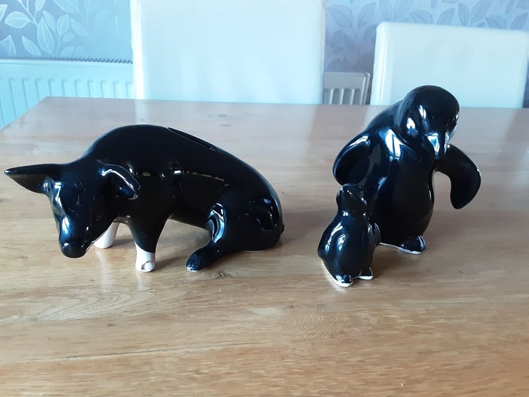 image for Bovey pottery co. Devon ceramic piggy bank. Plus two ceramic penguins.