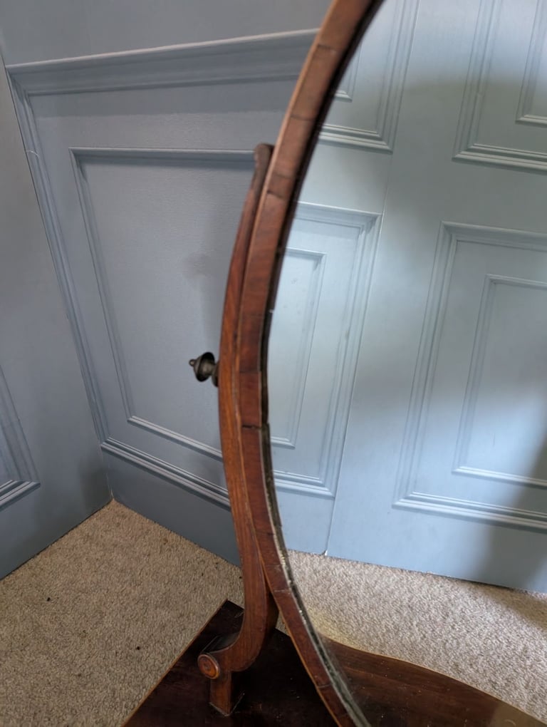 image for Antique regency style mahogany oval dressing table mirror 