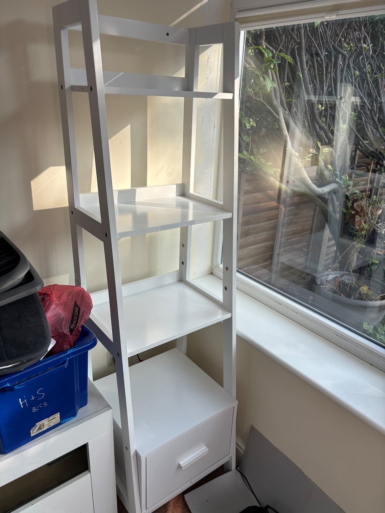 image for White ladder tiered storage unit with drawer