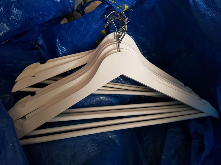 image for 10 Packs White Wooden Hanger for Suits, Jackets, Trousers & Skirts, 44cm