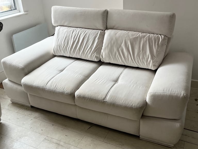 White 2 seater with storage underneath and large armchair