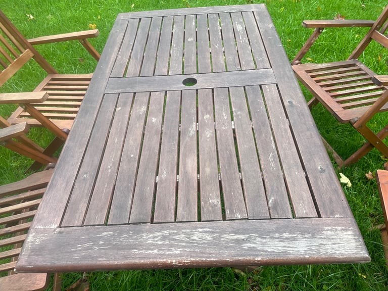 image for Wooden Garden Table and 4 Chairs – Good Condition