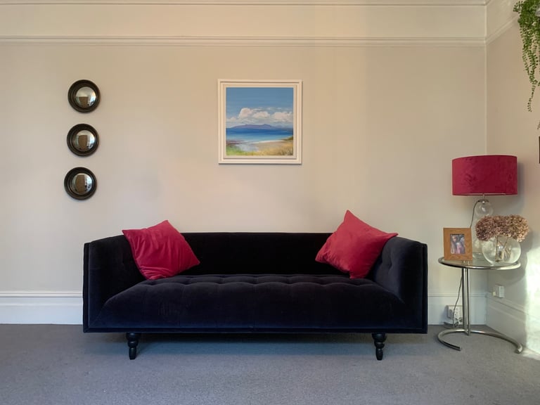 image for 3-seater sofa in blue velvet. 