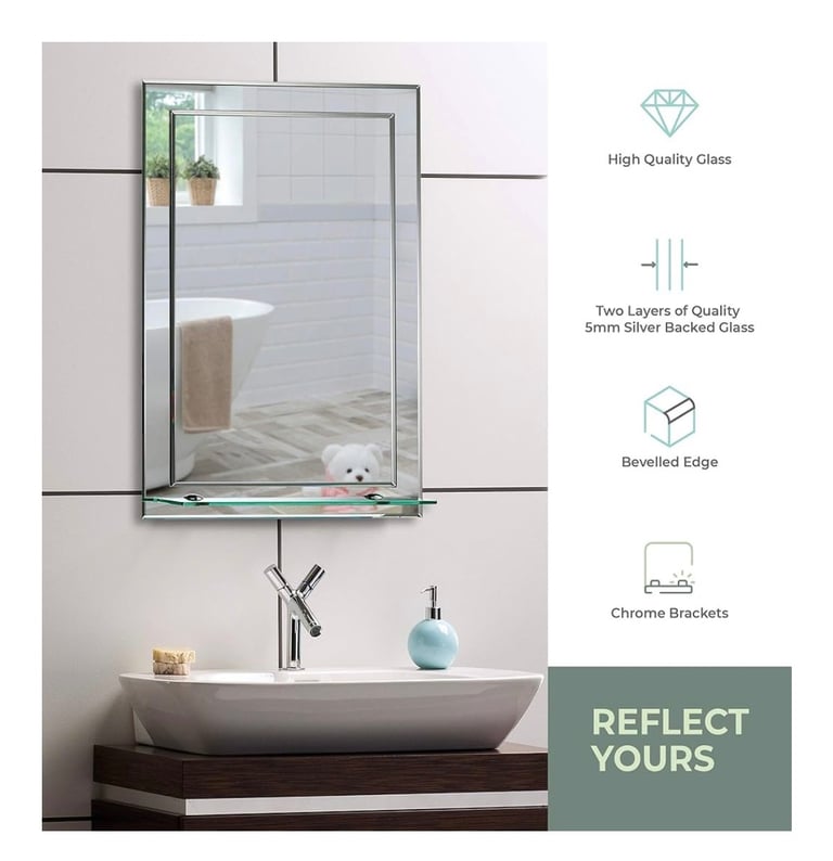 Bathroom Mirror with attached shelf