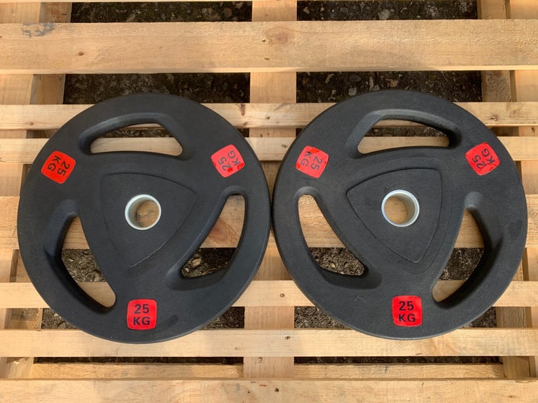 image for 2 x 25kg Tri-Grip Olympic Rubber Weights (#1077)