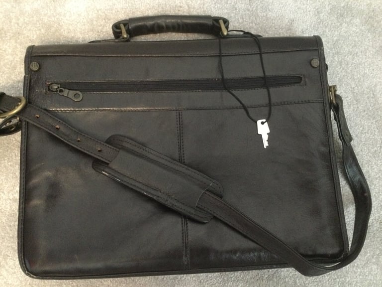 Cheney Vintage dark brown leather, traditional brass-lock briefcase