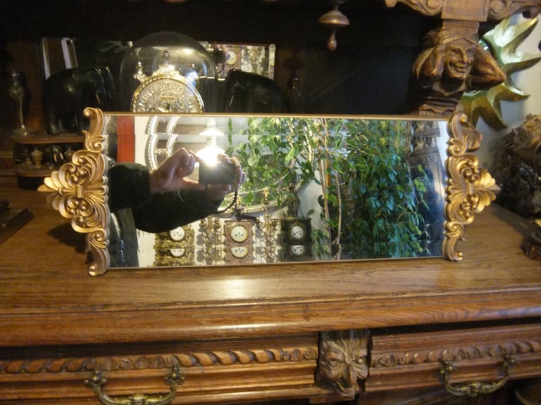 image for Beautiful Vintage Mirror with Very Ornate Gold Frame 66x22cm