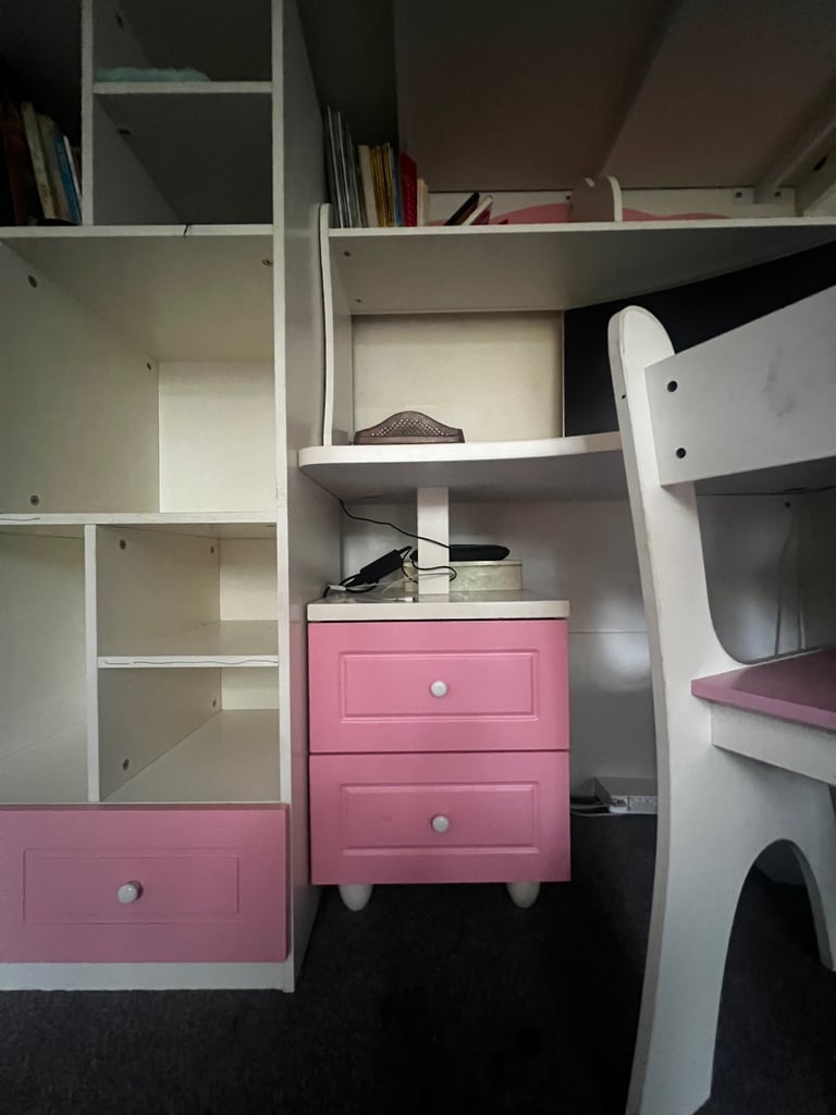 Bunk bed wardrobe desk, table and chair