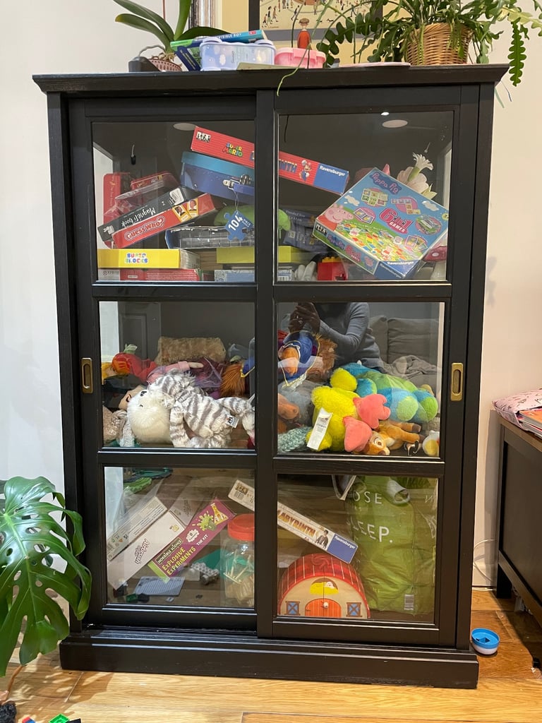 IKEA display cabinet storage, in black, with sliding door