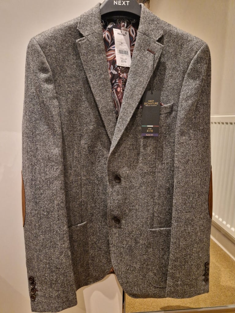 image for Brand New With Labels - Men’s Next Grey Signature Moons British Wool Textured Blazer - 40L