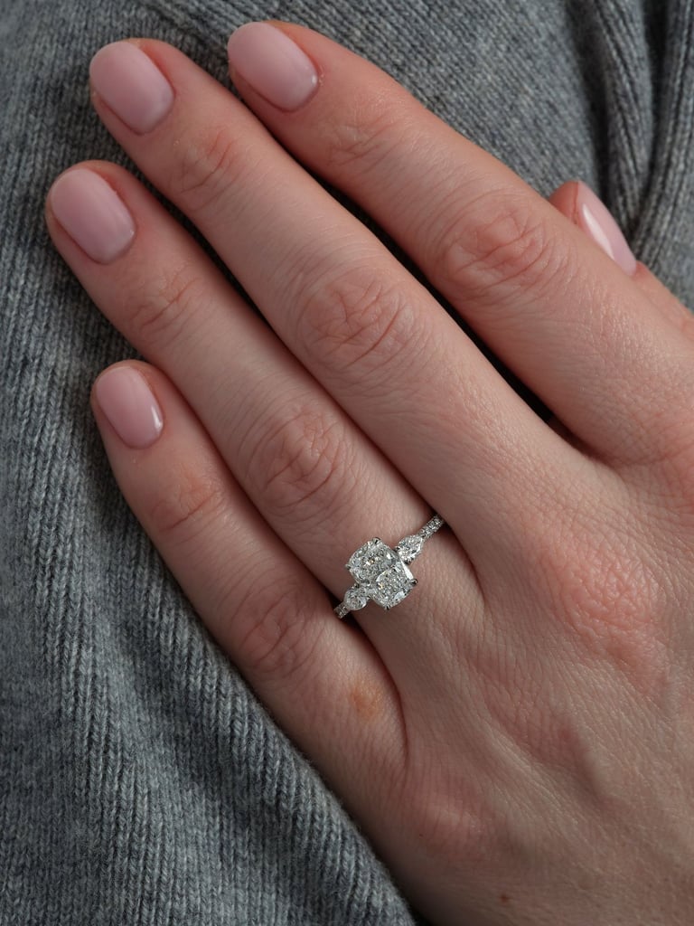 2ct Elongated Cushion & Pear Trilogy Lab Grown Diamond Engagement Ring