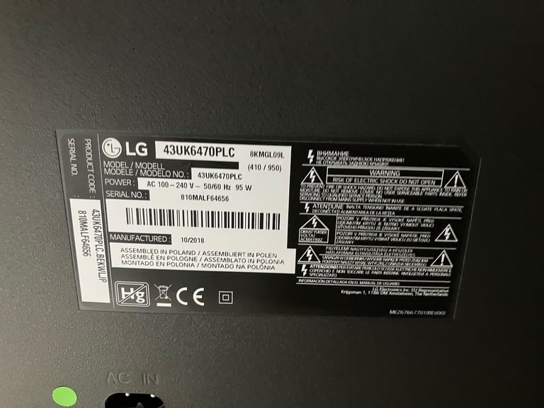 LG 43” 4KLED TV 43UK6470PLC