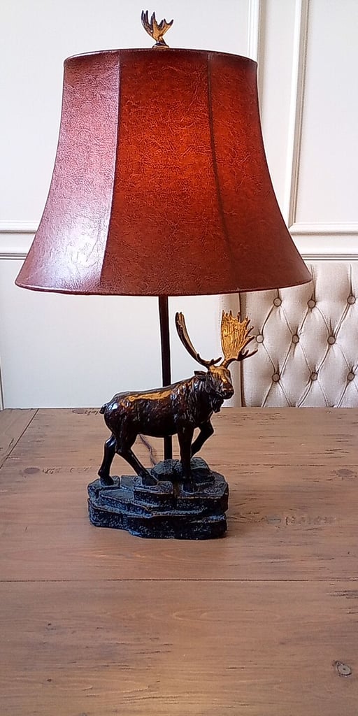 image for Decorative Moose Table Lamp, Includes Antler Finial & Shade. Measures 60 cm( H) x 34 cm (W).