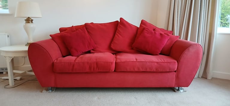 image for 3 seater red sofa and footstool 