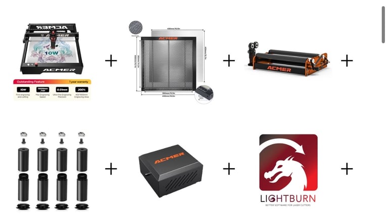Acmer p1 laser engraving + accessories in box not opened whit warranty and software code.