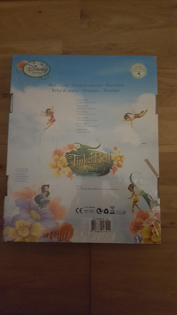 disney fairies tink tinkerbell wall clock new boxed 25cm across circular 