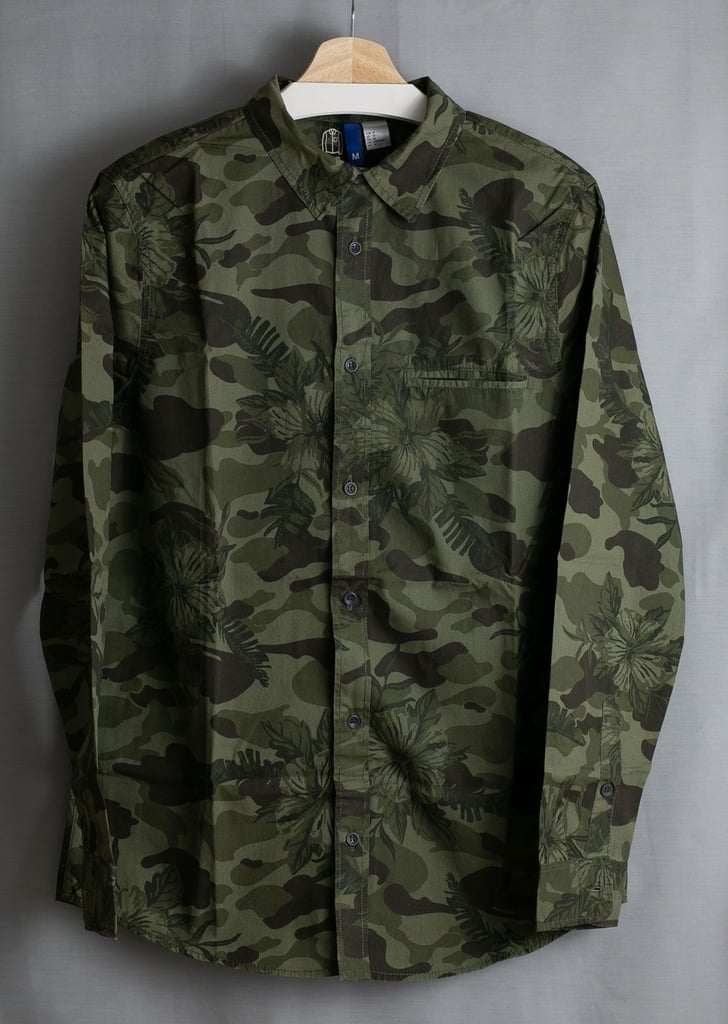 H&M CAMO MILITARY SHIRT MENS GREEN - MEDIUM