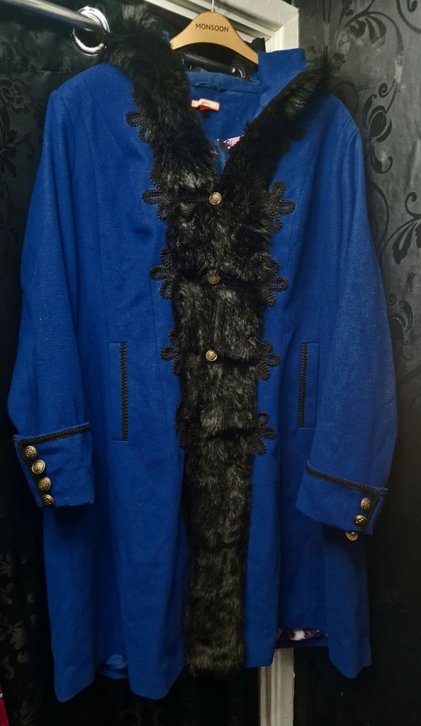 image for Joe Browns Royal Blue Gothic Corset Back victorian style Hooded Coat size 20 Winter