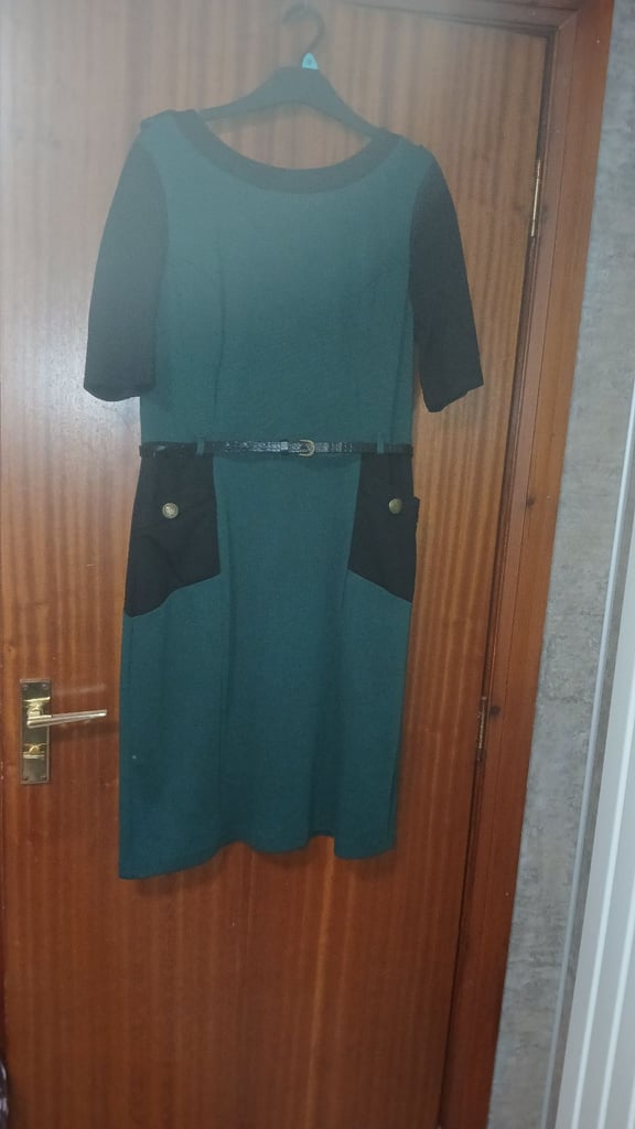 Green Dress with black detail pockets and arms