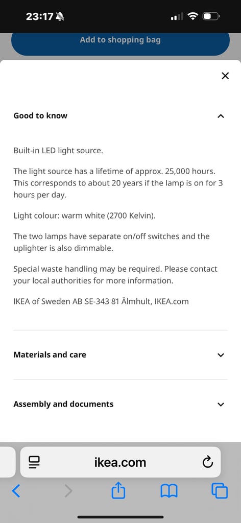 IKEA ISJAKT LED floor uplighter/reading lamp, dimmable/nickel-plated, 180 cm