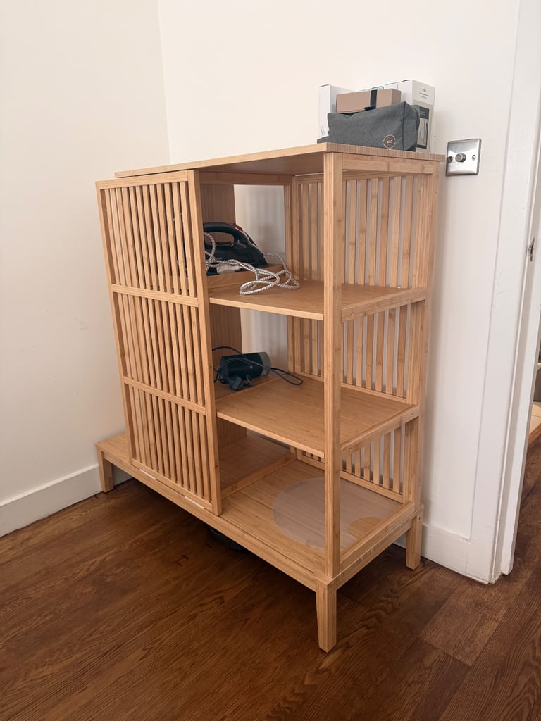 NORDKISA Open wardrobe with sliding door, bamboo, 120x123 cm