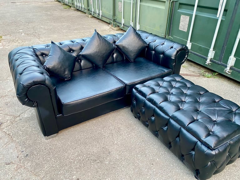 Real leather sofa and Open storage large footstool 