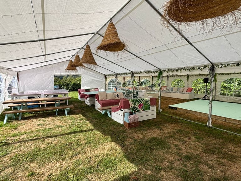 Wedding / Party Setup Including Marquees, Seating, Tables and Decorations.