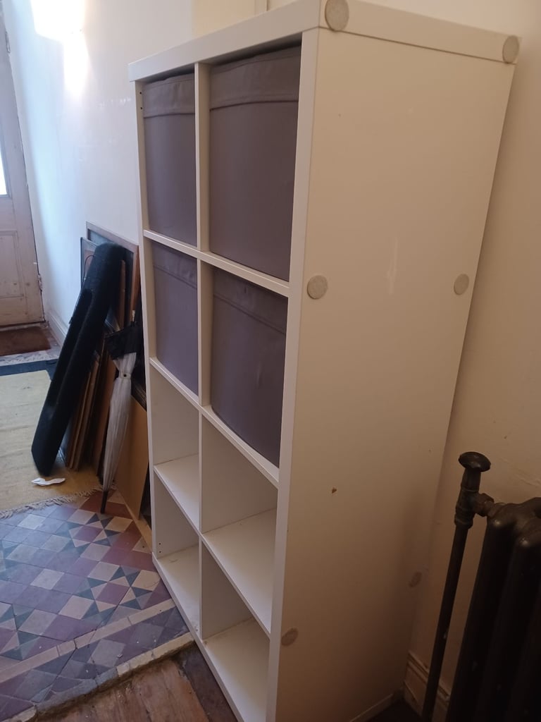 image for IKEA white 3 x 2 storage unit, with boxes 