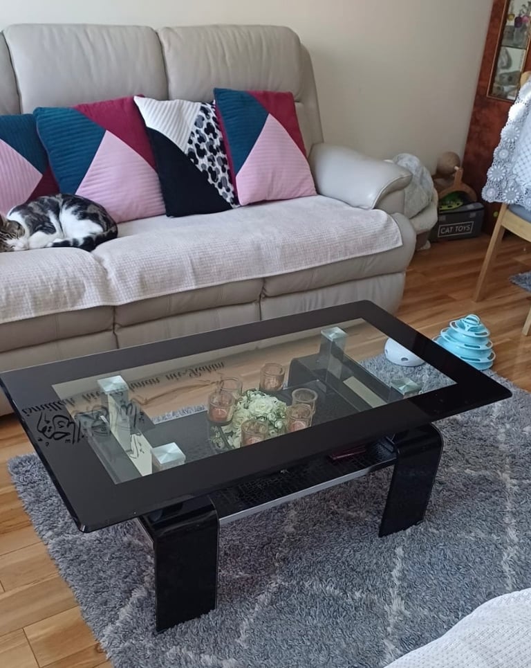 Glass rectangle Black living room table