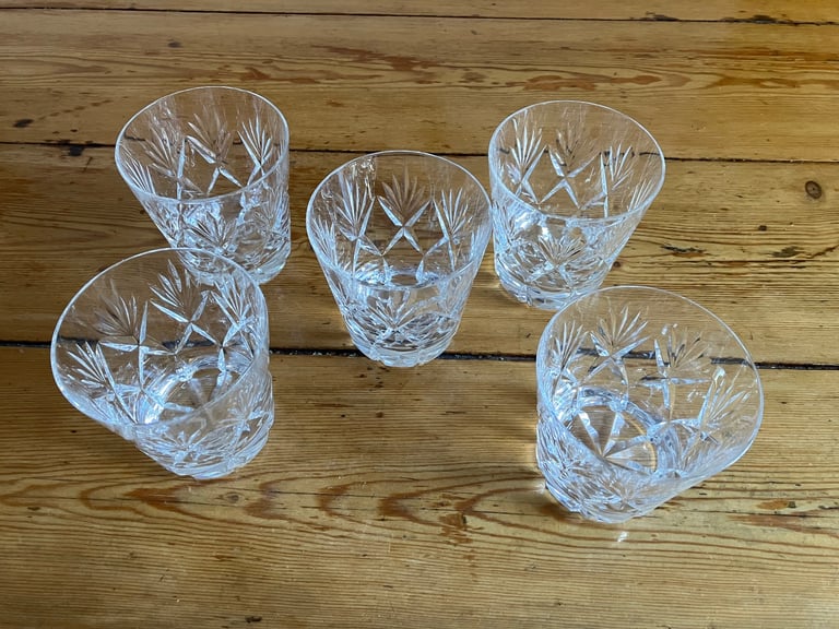5 cut glass whisky glasses