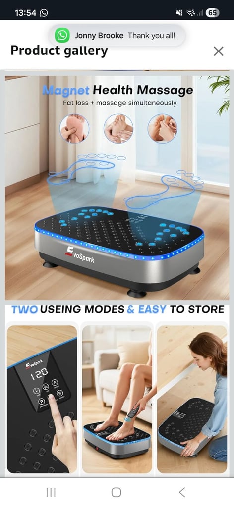 EvoSpark Vibration Plate Exercise Machine with 9 LED Light Effects, 2 in 1 Brushless Motors