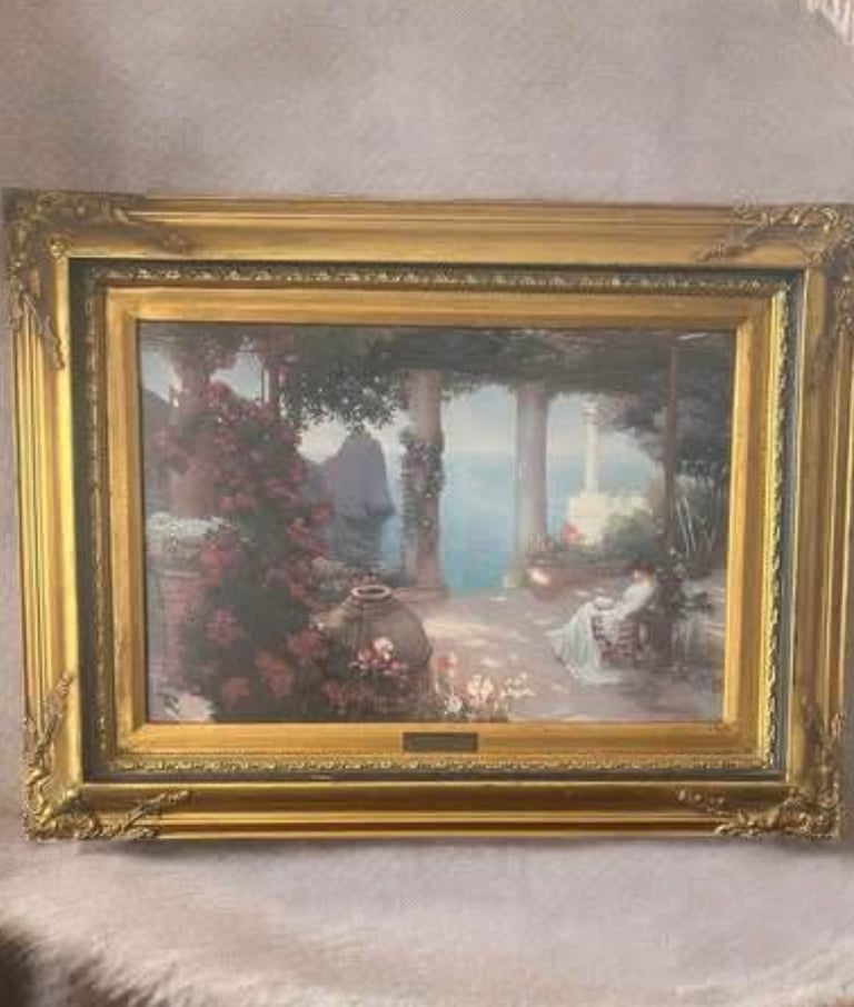 ;The Terrace, Capri by Austrian painter Karl Maria Schuster (1871-1953). In large ornate frame