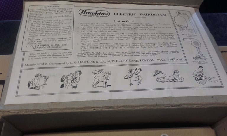 Boxed Hawkins hairdryer from the 1950’s 