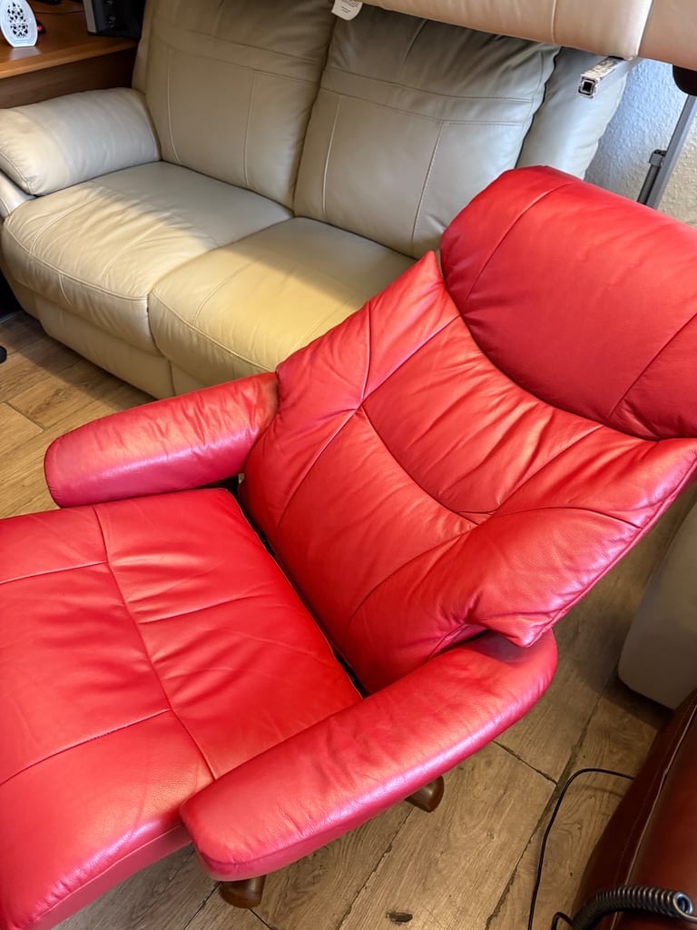 Red leather recliner chair 