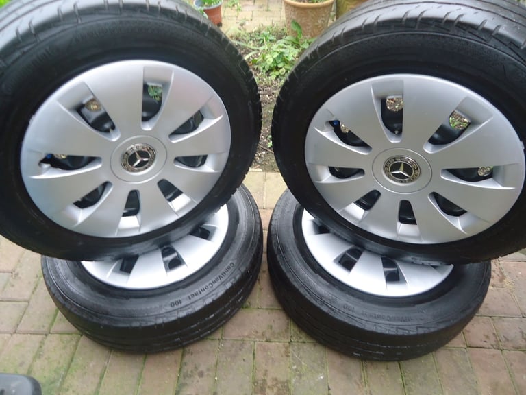  4 x 16 STEEL Wheels and CONTINENTAL Tyres  + 4  Hubs Trims Will Fit Mercedes VITO/VIANO 